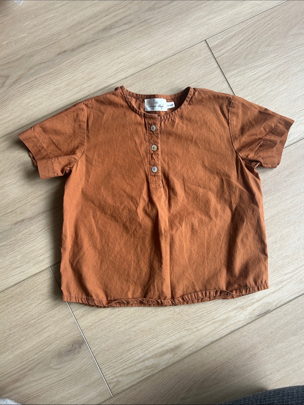 Kids Short Sleeve Button Henley Shirt - Rust